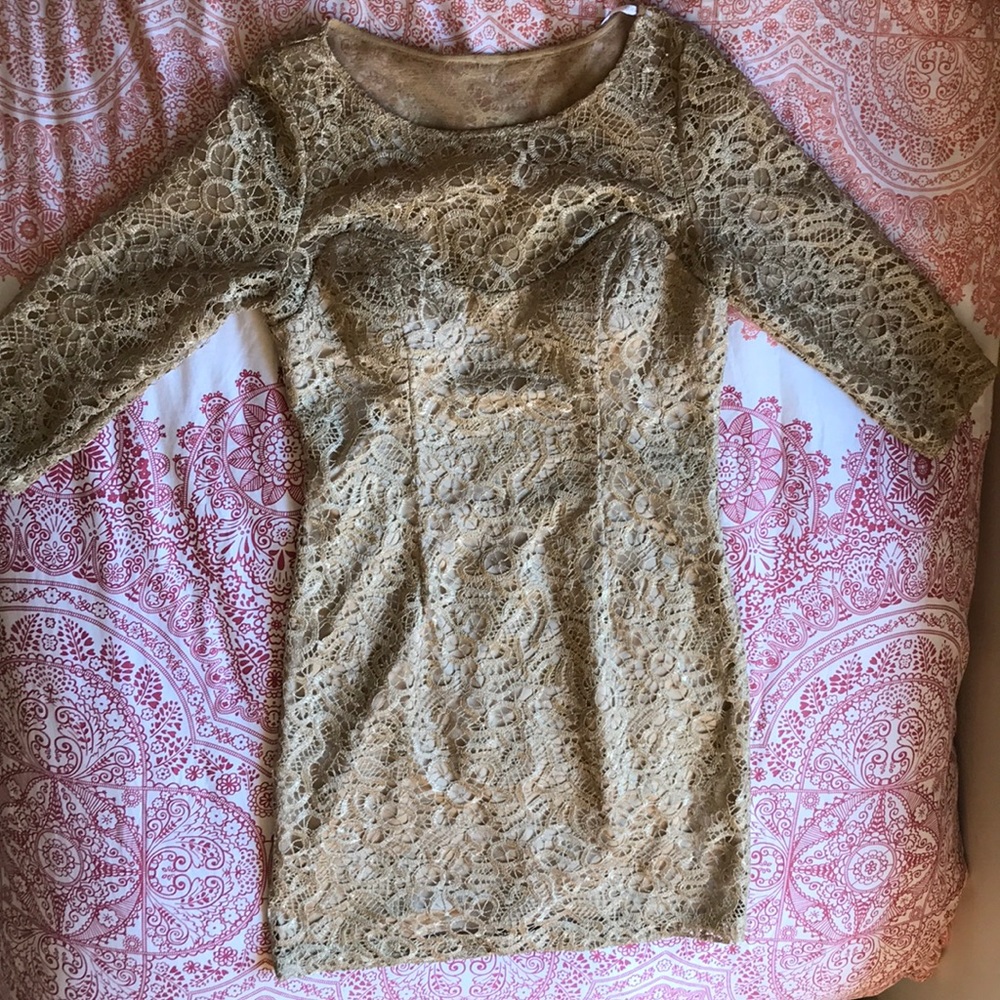 Sue Wong Gold Midi Dress